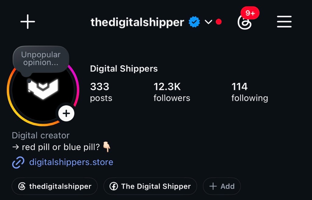 Instagram profile for @thedigitalshipper showing 890K reach