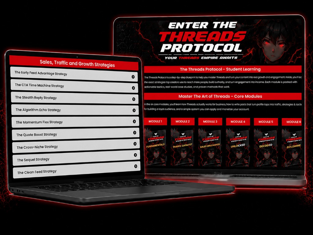The Threads Protocol student portal showing modules and growth strategies